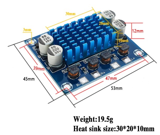 Digital Stereo Power Amplifier Board - Crystal Clear Sound Output -  TPA3110 XH-A232 30W+30W 2.0 Channel , DC 8-26V 3A C6-001. 