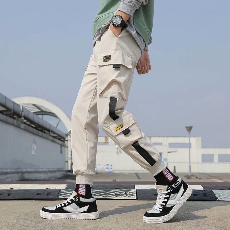Spring and Autumn National Fashion Mechanical Style Paratrooper Pants plus Size Men Loose Fashion Brand Hip-Hop Ankle-Tied Pants Multi-Pocket Cargo Pants Men. 
