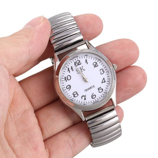 【ThinkWay】Big Numbers Stretchy Steel Men Lady Sports Wrist Watch 1.4. 