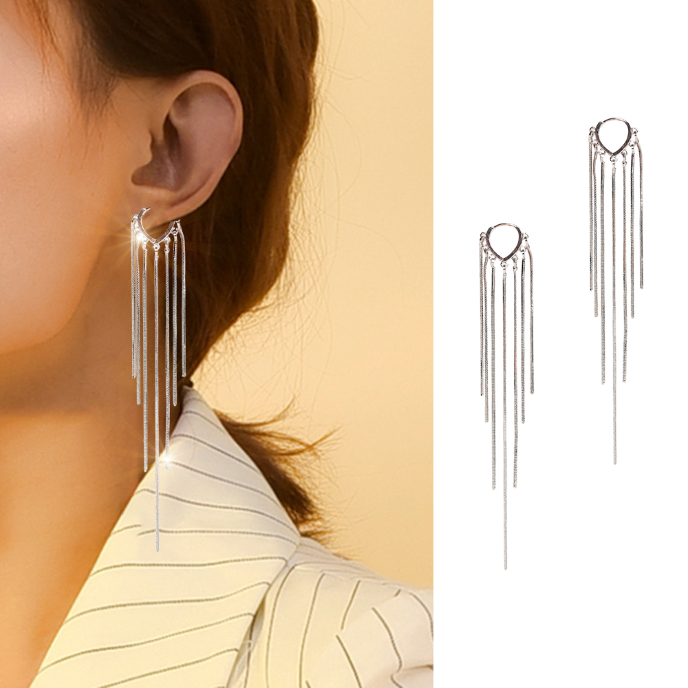 Long Metal Tassel Earrings Ins Style Simple Wild Personality Temperament Texture Girls Earrings. 