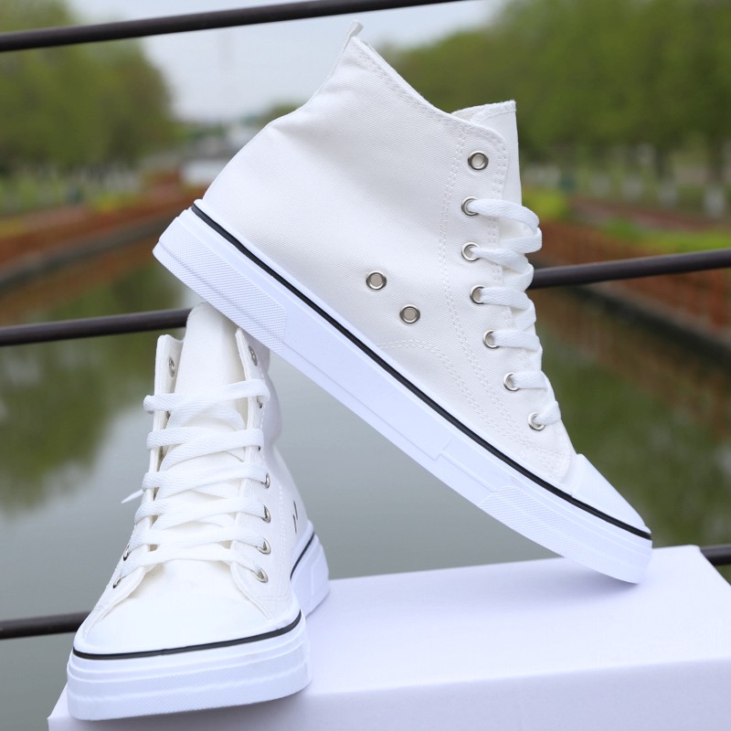 High-Top Canvas Shoes Men's Shoes Summer Breathable Men's Height Increasing Insole Shoes Men's Casual Versatile Sneakers White Canvas Shoes. 