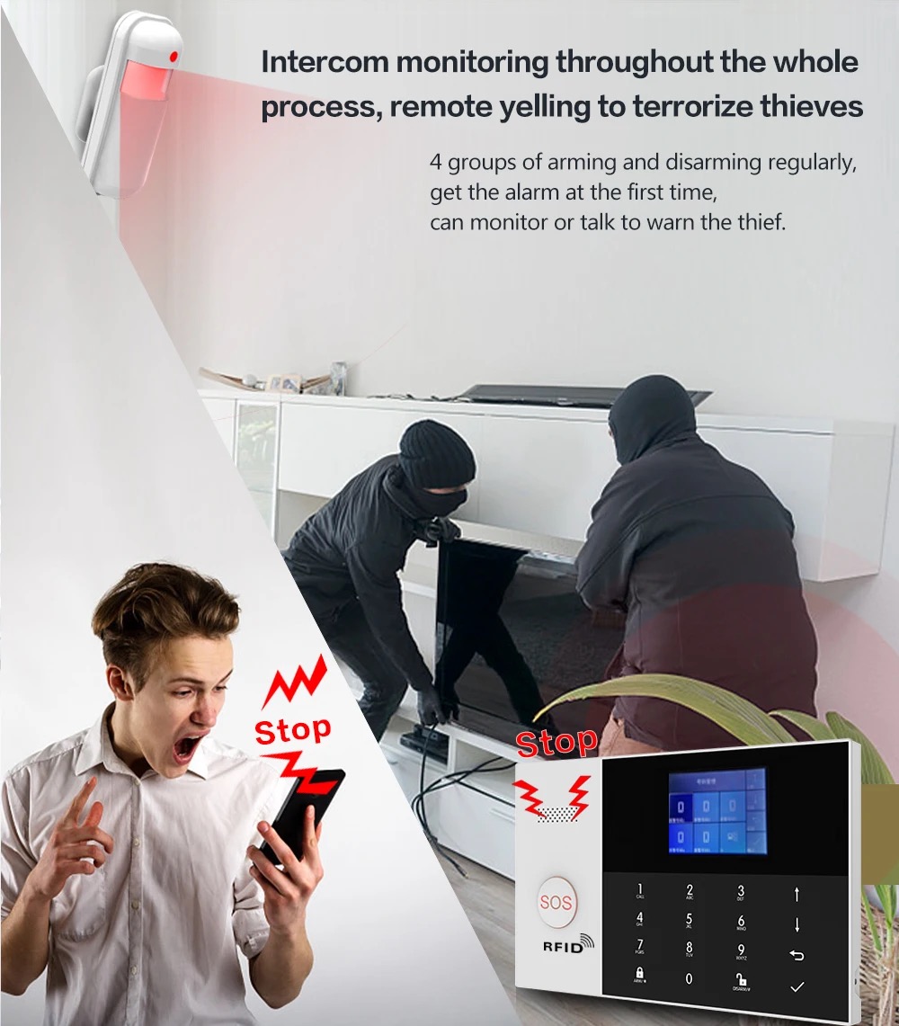 PGST PG 105 TUYA Security Alarm System WiFi Gsm  RFID Home Burglar Security Alarm Home Kit Wired And Wireless Smart Life APP Control. 