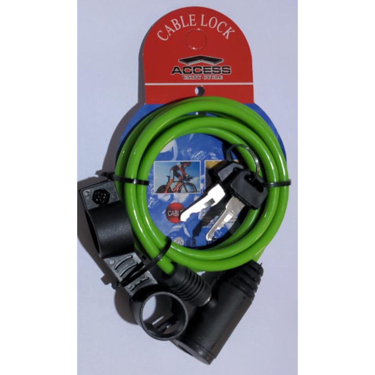 Bicycle Lock Cable / MTB 2 Key 1000mm Length, 6mm Thickness with Bicycle Fixed Bracket Random Color ACCESS Brand