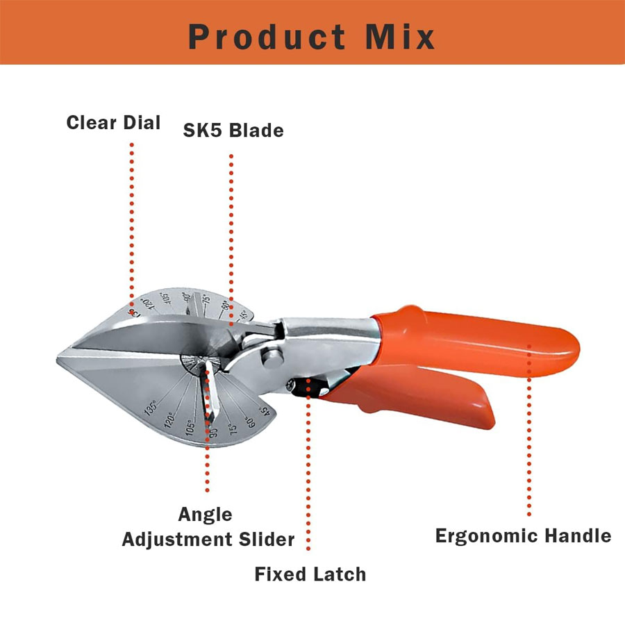 Multi Angle Miter Shear Cutter, 45-135 Degree Adjustable Angle Scissors Trim Shears Tool for Cutting Soft Wood, Plastic, PVC, Casing, Trunking, Molding Trim etc.. 