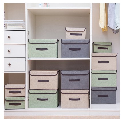 2in1 Plain Color Foldable Storage Box Organizer With Cover set. 