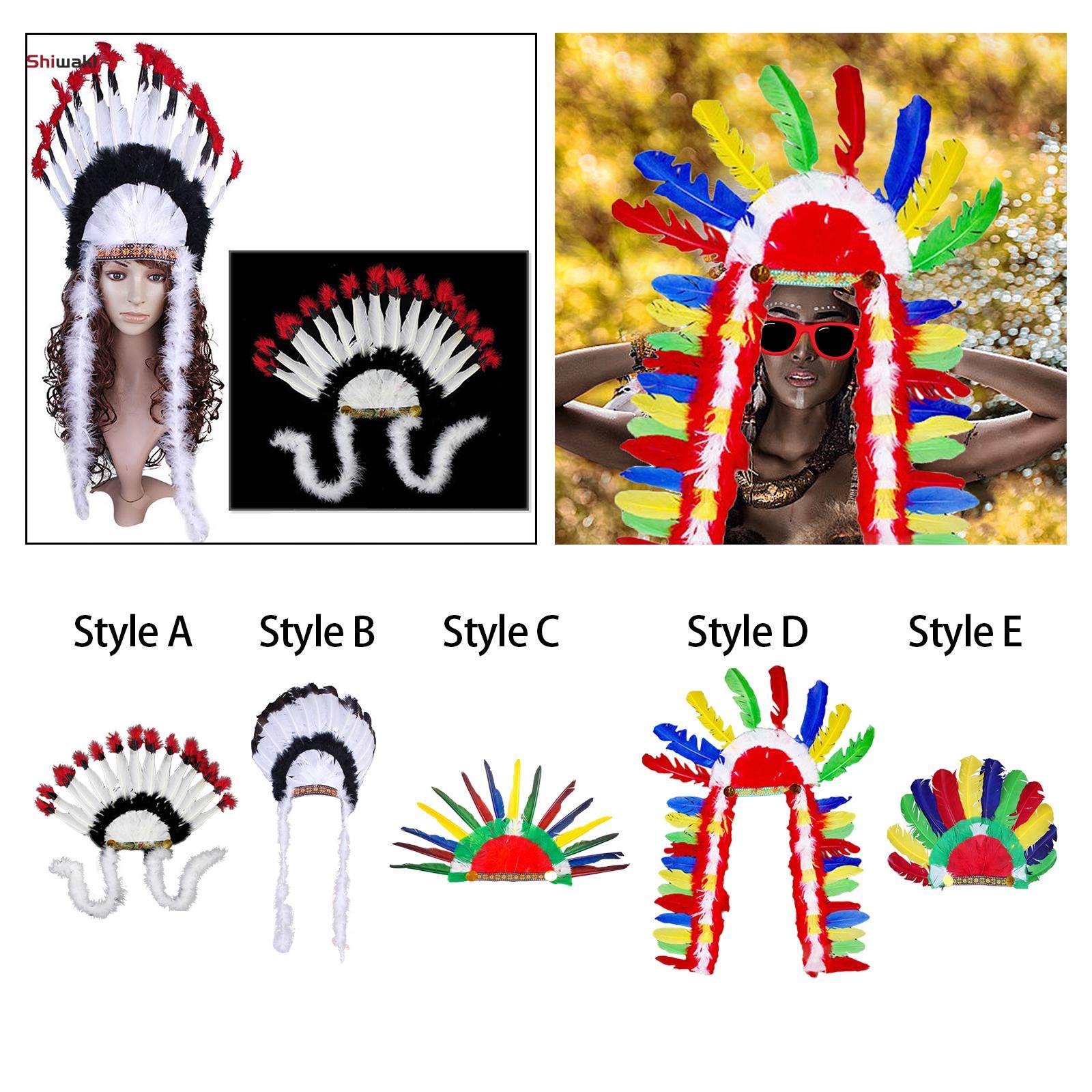 Feather Headdress Indian Hat Headwear for Performance Party Carnival Costume Style A. 