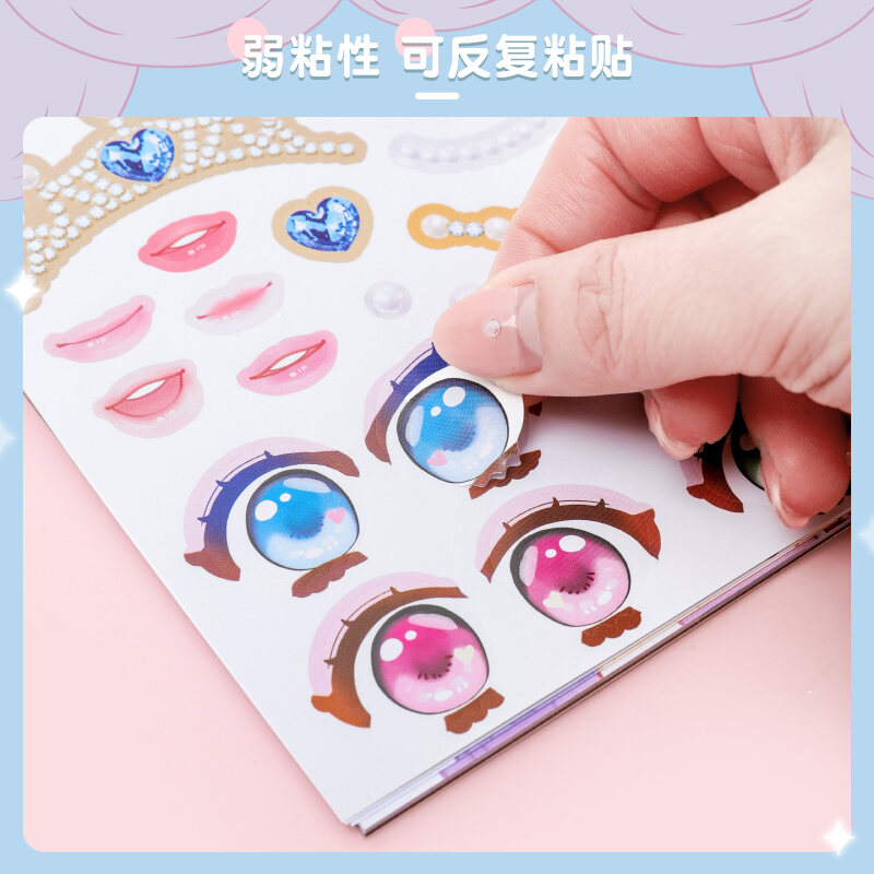 Dressing up Stickers Girls Children's Toy Beautiful BBGZ Makeup Cartoon Face-Changing Set Makeup DIY Sticker Notebook Kindergarten Children Hand Account Dress-up Doll Girls' Sticker Book. 