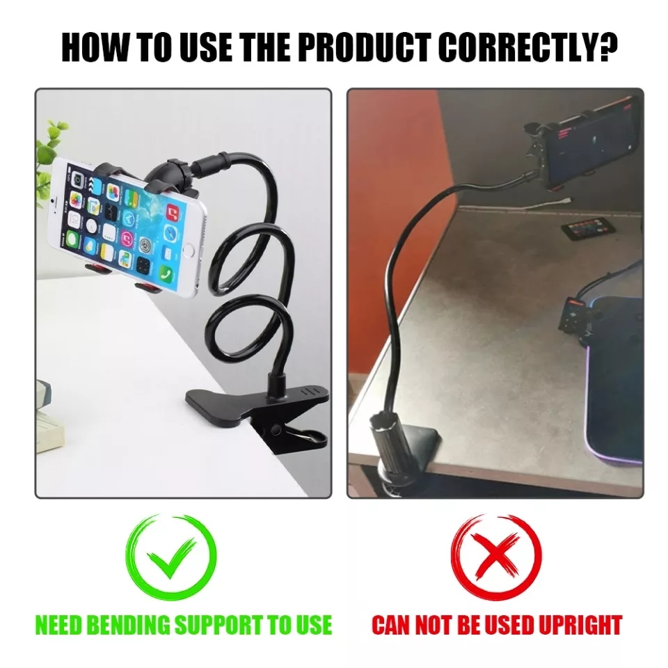 Mobile Phone Holder Flexible Adjustable Cellphone Holder Clip Support Telephone Home Bed Desktop Mount Bracket Smartphone StandTable Phone Holder - Black. 