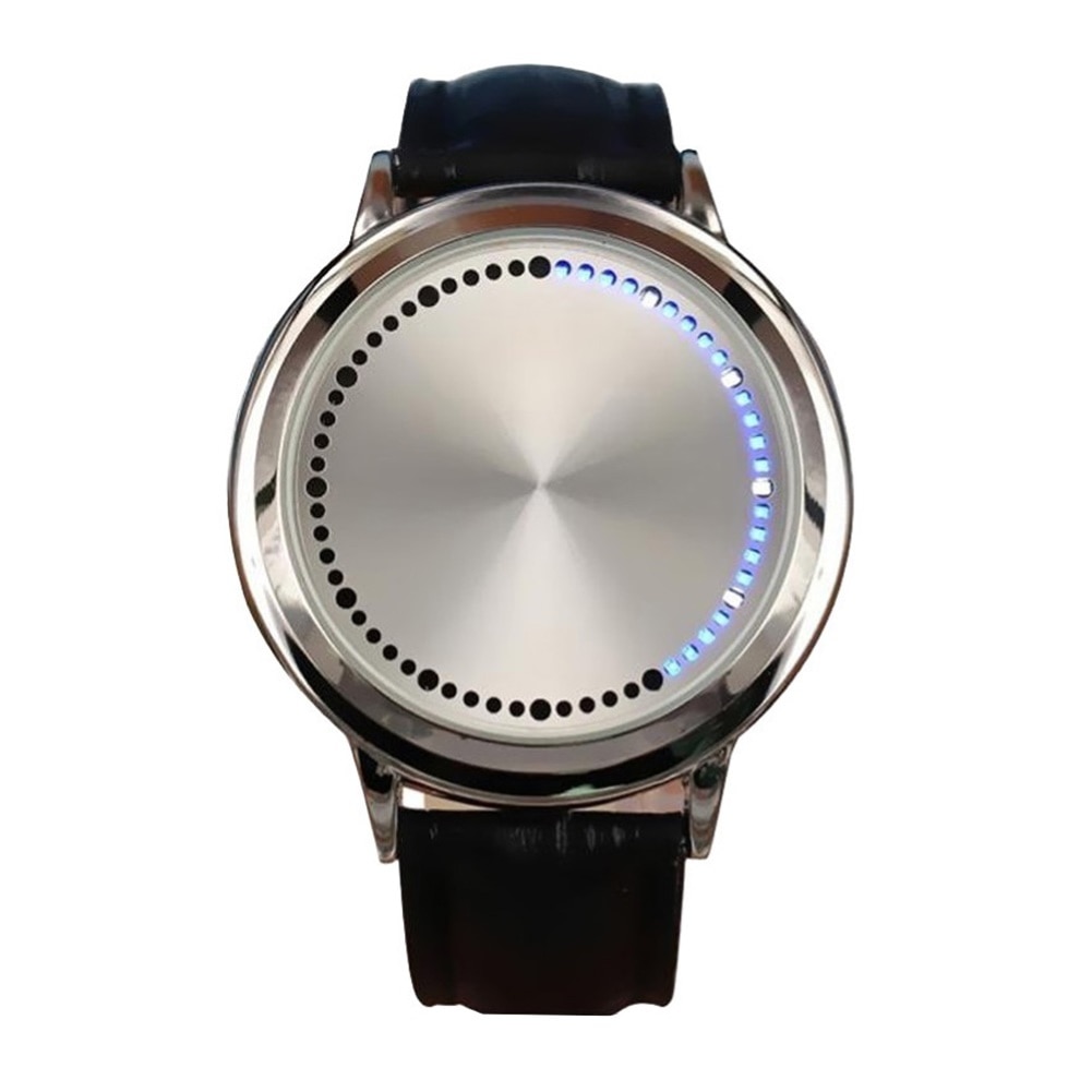 Fashion Men LED Tou-ch Control Round Dial Faux Leather Band Quartz Wrist Wa Ladies Dress Watches Gift Luxury
