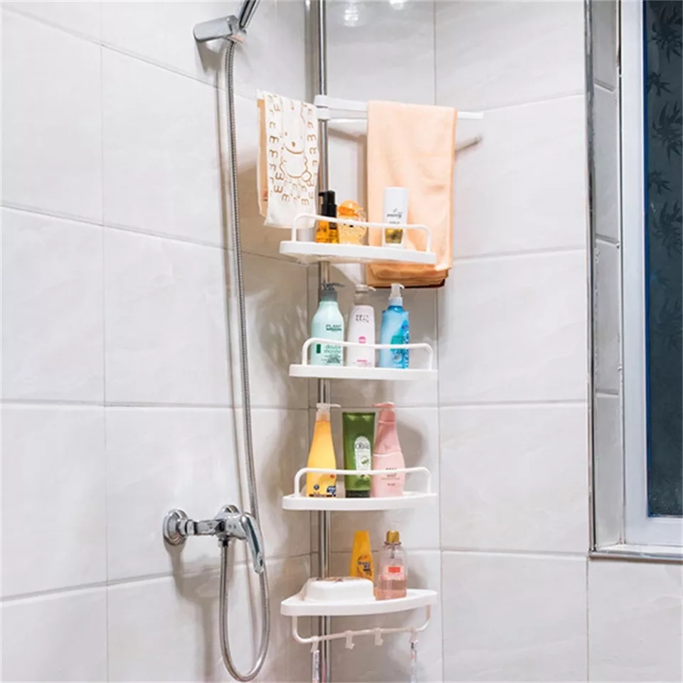 4 Layer Bathroom Multi Corner Shelf High Durable Kitchen / Bathroom Corner Shelf – Stainless and Height ExtendableBathroom Multi Corner Shelf High Durable 4 Layer Kitchen / Bathroom Corner Shelf – Stainless and Height Extendable