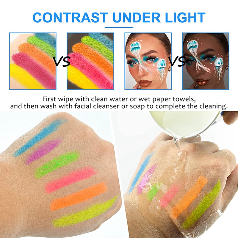 Glow in the Dark Face Body Paint Glow Sticks Markers Makeup Face Painting Kits, For Halloween and Parties. 