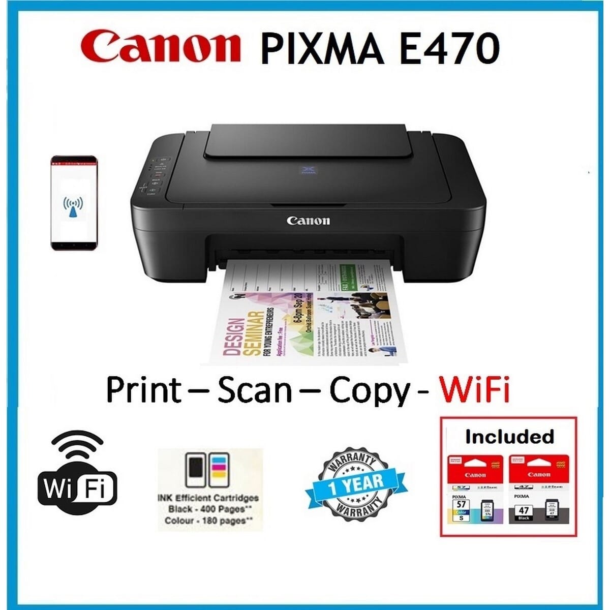 Canon Pixma E470 All-in-One Inkjet Printer - WI-FI Printer. 