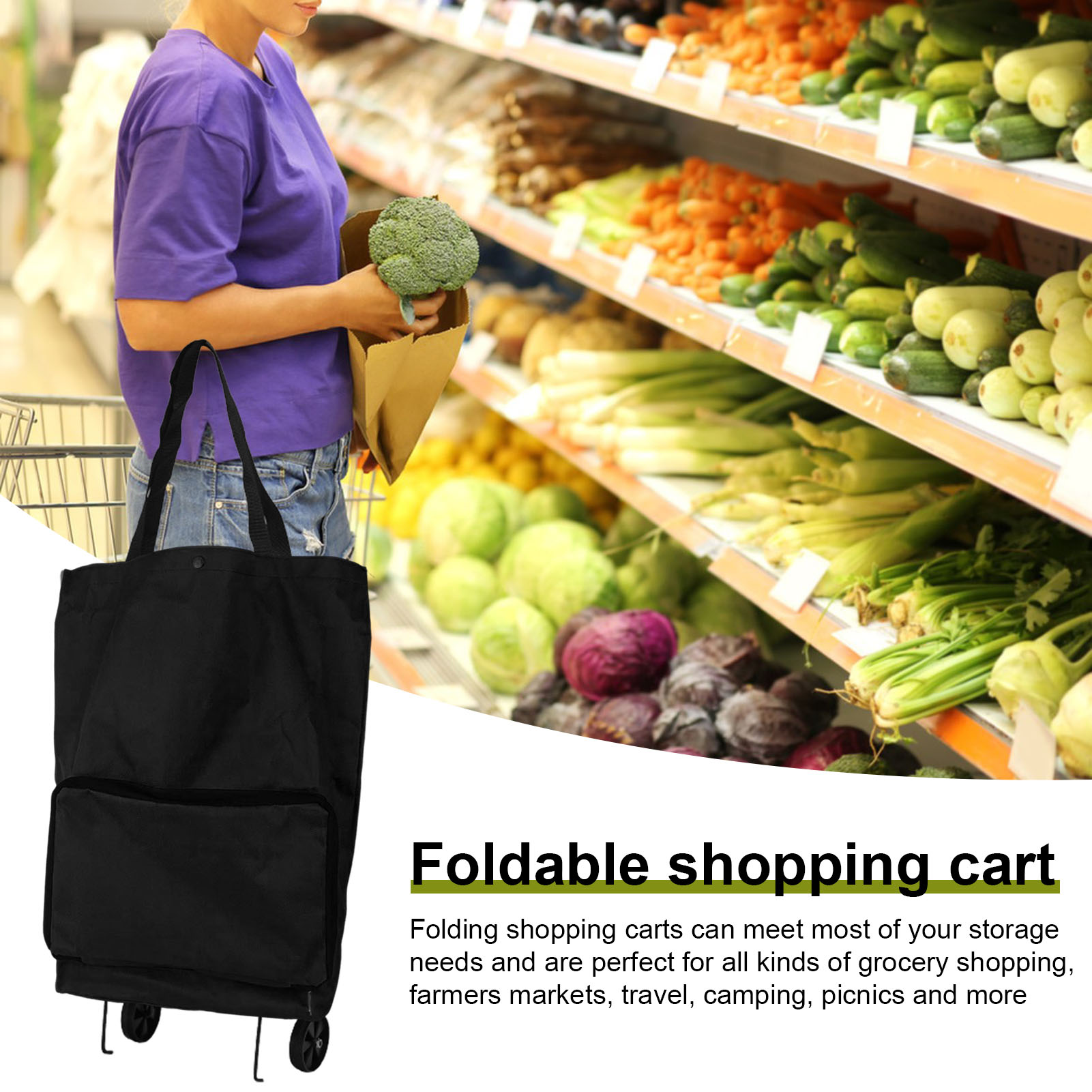 Eco-friendly Shopping Cart Large Capacity Foldable Shopping Cart Trolley Bag with Wheels Waterproof Portable Hand-pulling Grocery Bag. 