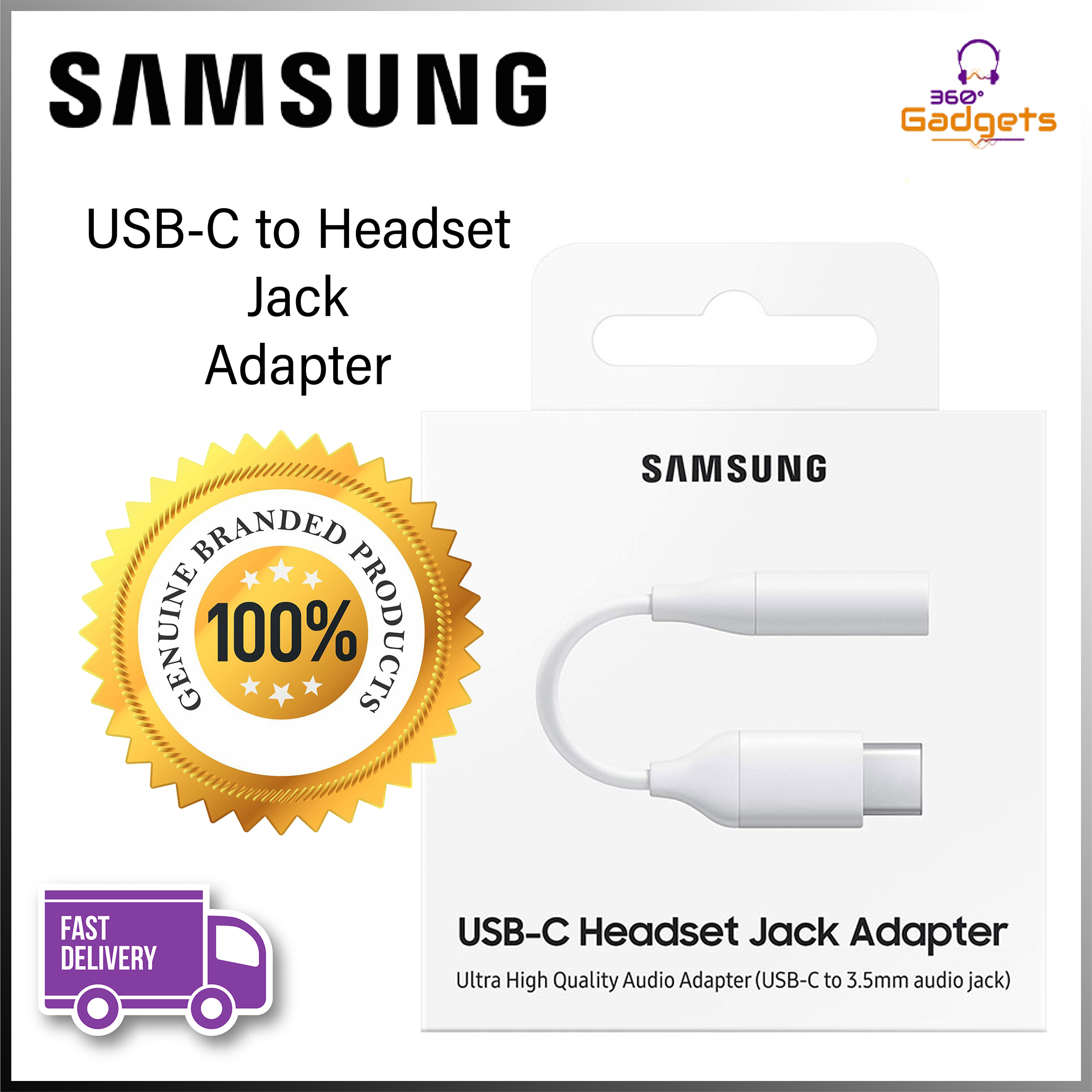 Genuine SAMSUNG USB Type C to Headphone Jack Adapter 3.5mm Earphone Audio Cable. 