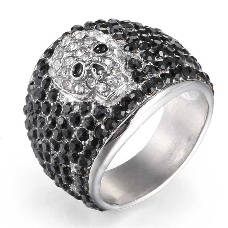 【KuaKe Mall】Mens Vintage Skull Cubic Rings Rock Star Croix Johnny Hally Stone Titanium Ring Absolute Power Jewelry Gift