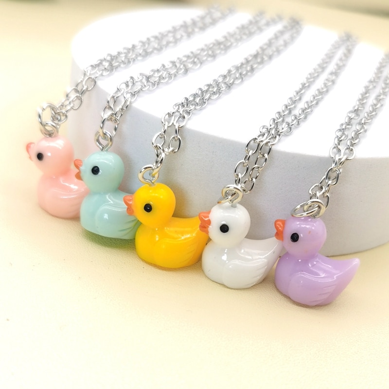Fashion Cute Cartoon Small Little Yellow Duck Pendant Necklace for Women Girls Handmade Choker Chain Animal Necklace Jewelry