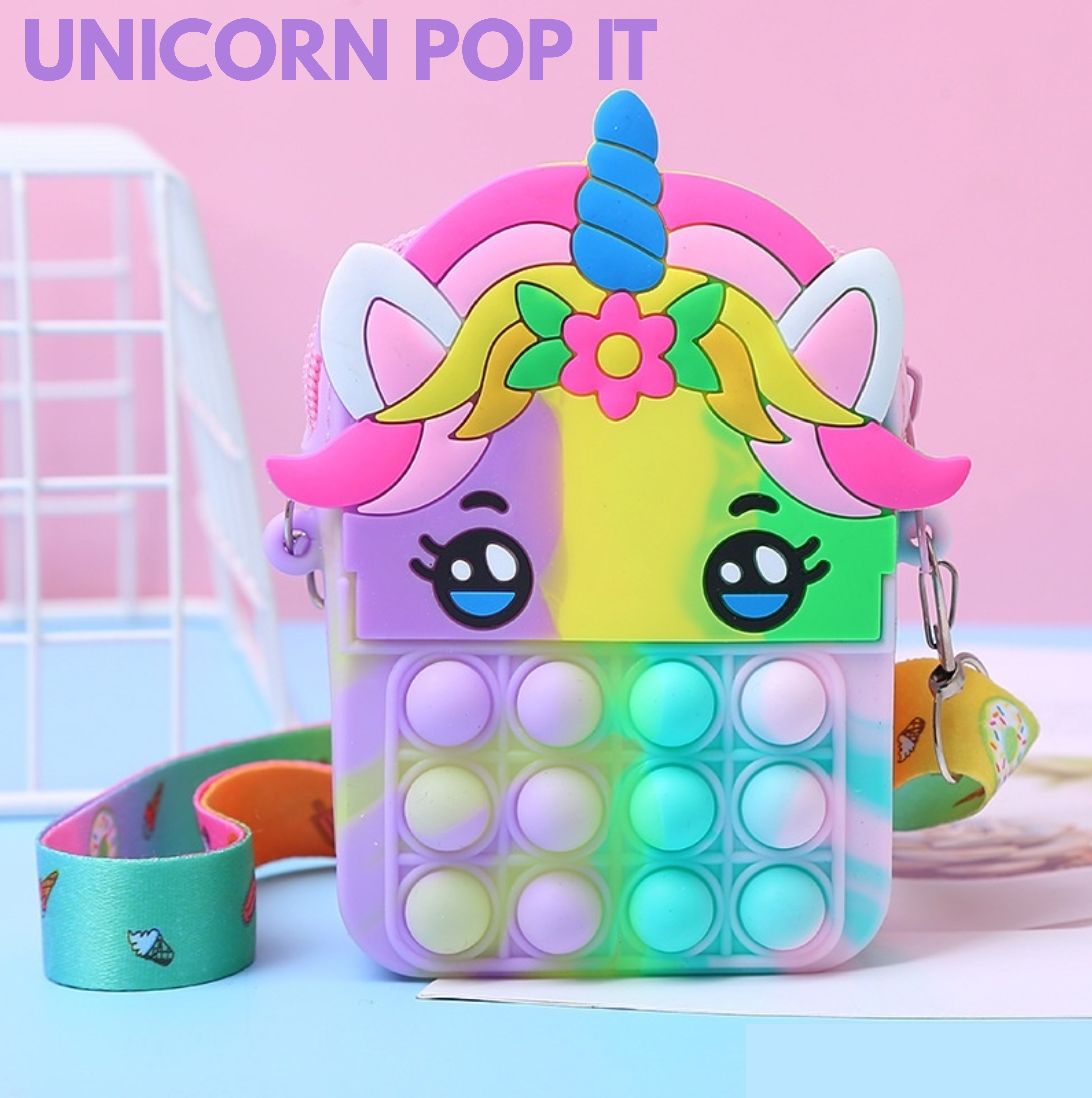 Kids Pop It Unicorn / DOLL Bag Purse Handbags Shoulder Strap Silicone Rainbow Kawaii Messenger Bag Girl Children Push Bubble Toy Gift
