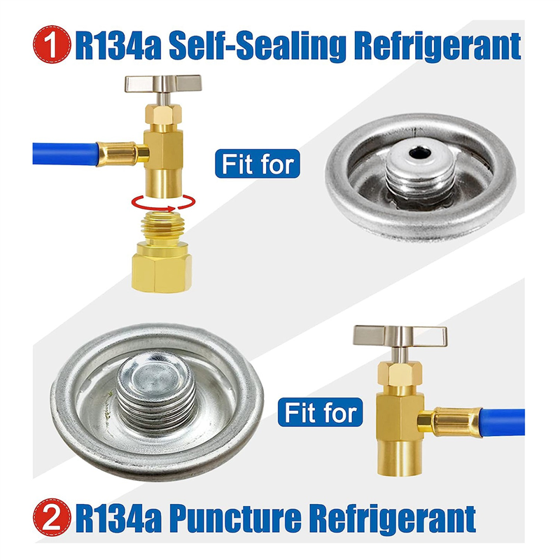 1Set ACR134A Refrigerator Freon Recharge Kit Piercing Can Tap and Self-Sealing Adapter Blue 134A Refrigerator Recharge Kit. 