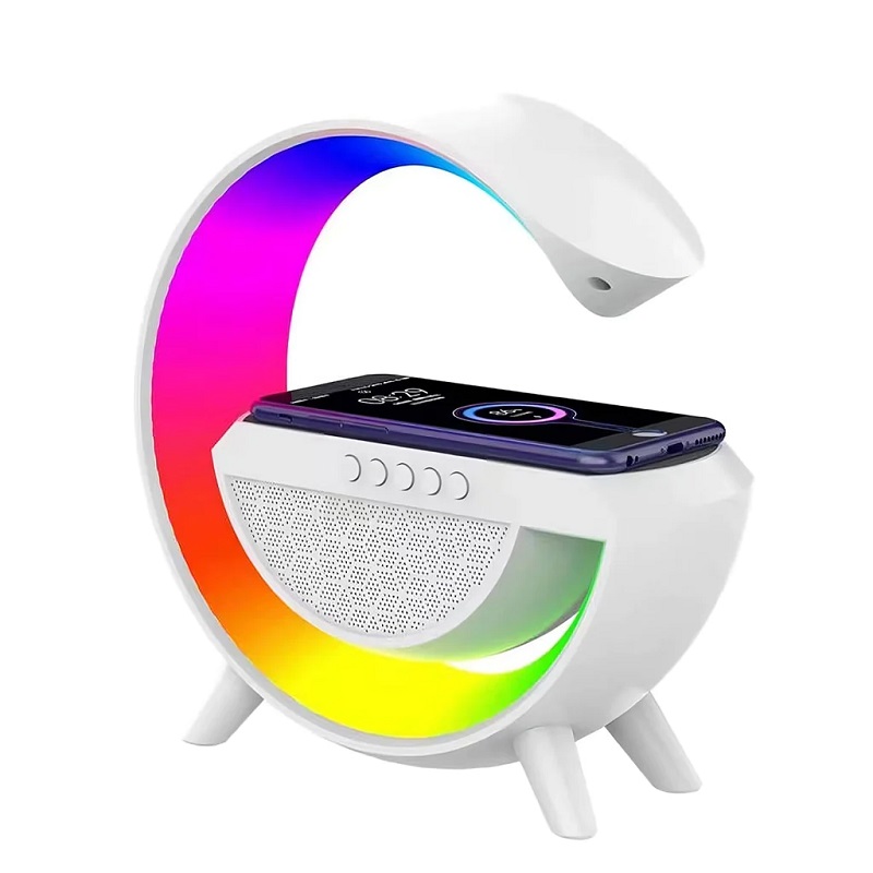 Bluetooth Speaker with Wireless Charger Bluetooth Speaker with FM Radio RGB Light Table Lamp Wireless Charger LED Smart Wake Up Light 15W Wireless Charging Loud Speaker for Home Decoration, Bedroom & Gaming Room