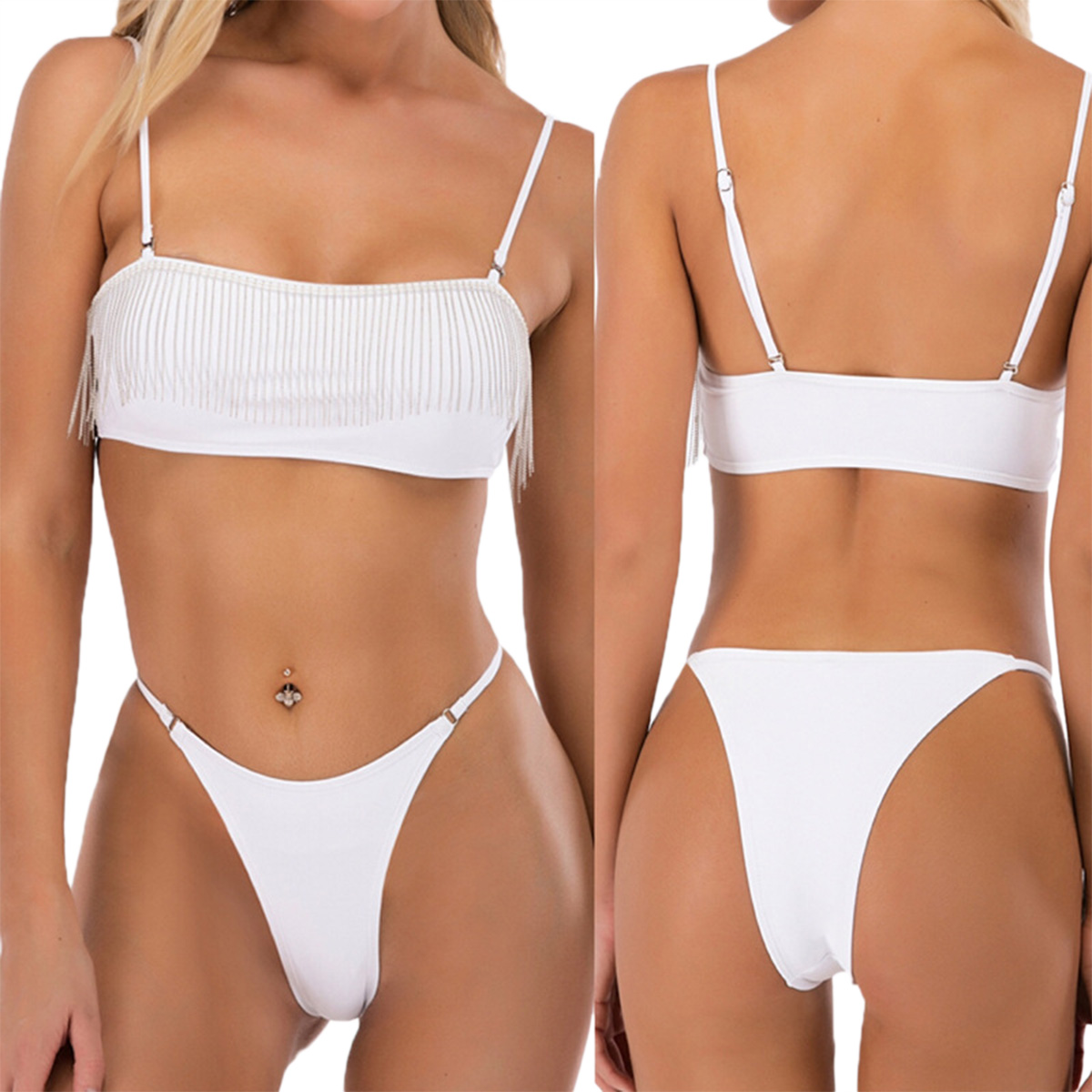 Female Swimwear Solid Color Two Piece Swimsuits For Women Bikini Sets White S M L Buy Online At Best Prices In Srilanka Daraz Lk
