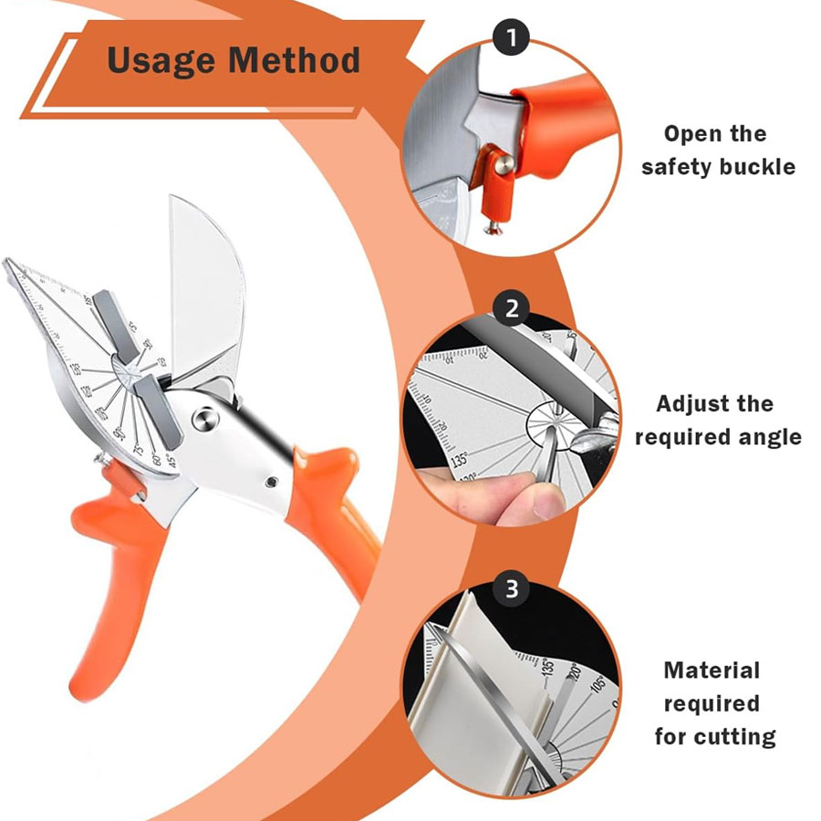 Multi Angle Miter Shear Cutter, 45-135 Degree Adjustable Angle Scissors Trim Shears Tool for Cutting Soft Wood, Plastic, PVC, Casing, Trunking, Molding Trim etc.. 