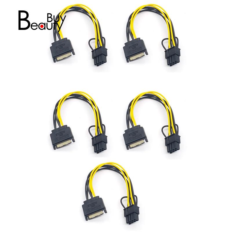 5PCS 15Pin SATA Male to 8Pin(6+2) PCI-E Power Supply Cable 20cm SATA Cable 15-Pin to 8 Pin 18AWG Wire for Graphic Card