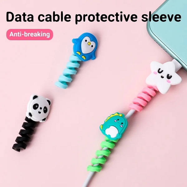 Cartoon Charging Cable Protector, Silica Gel Winder Sleeve for Apple, Samsung, Xiaomi, Huawei USB Cords. 