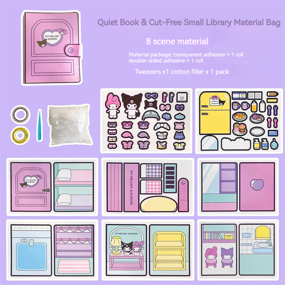 Sanrio DIY Quiet Book Kuromi Cinnamoroll Melody Handmade Semi-Finished Products Toy Sticker Book Girl Gift Educational Toy Pizazzazz. 