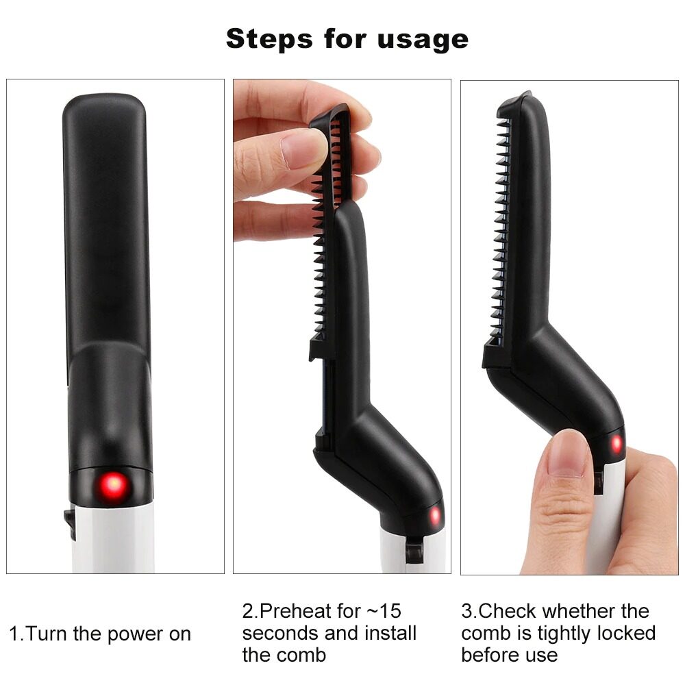 Beard Straightener For Men Heating Comb Hair Straightener Quick Beard Comb Straight Curling Electric Hot Beard Styling Brush. 