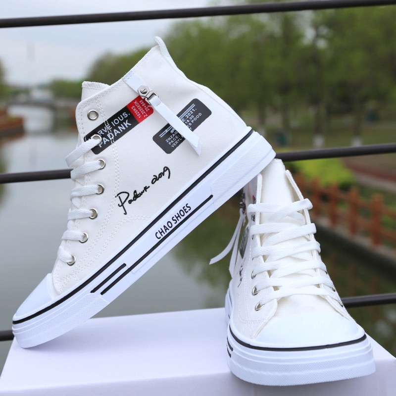 High-Top Canvas Shoes Men's Shoes Summer Breathable Men's Height Increasing Insole Shoes Men's Casual Versatile Sneakers White Canvas Shoes. 