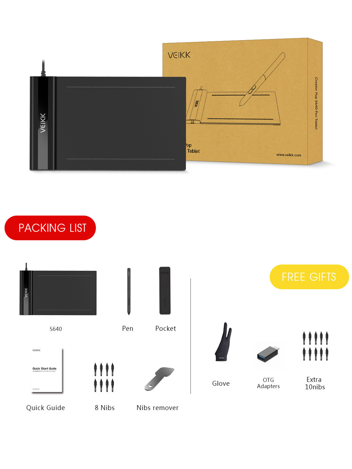 (VEIKK Official store) VEIKK S640 6 x 4 inch Ultra-Thin OSU Pen Tablet Graphics Drawing Tablet Digital Art Drawing Pad with Passive Pen(8192 Levels Pressure Sensitivity). 