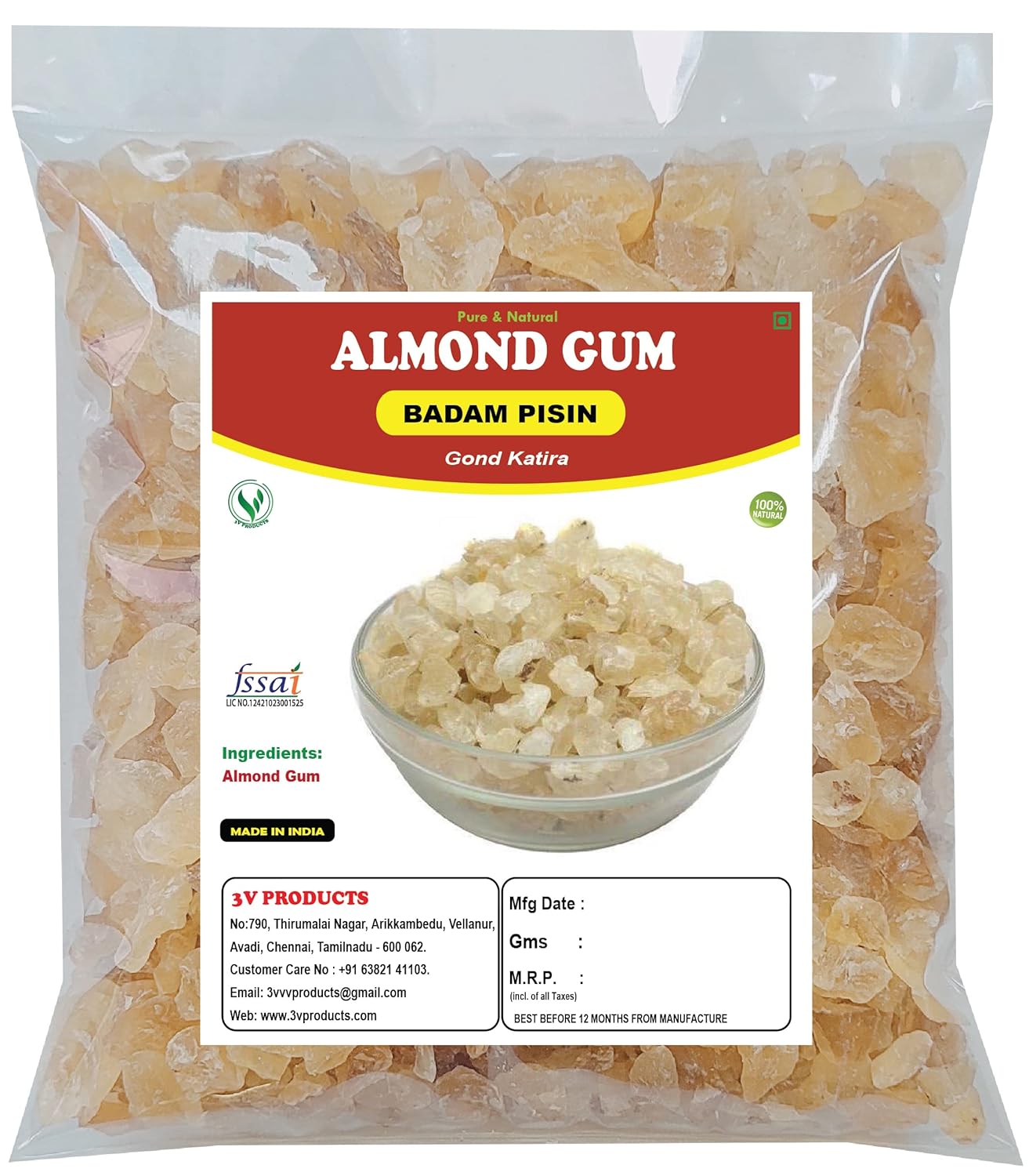 Almond Gum 100g | Badam Pisin | Gond Katira | Badam Gum(FROM INDIA)