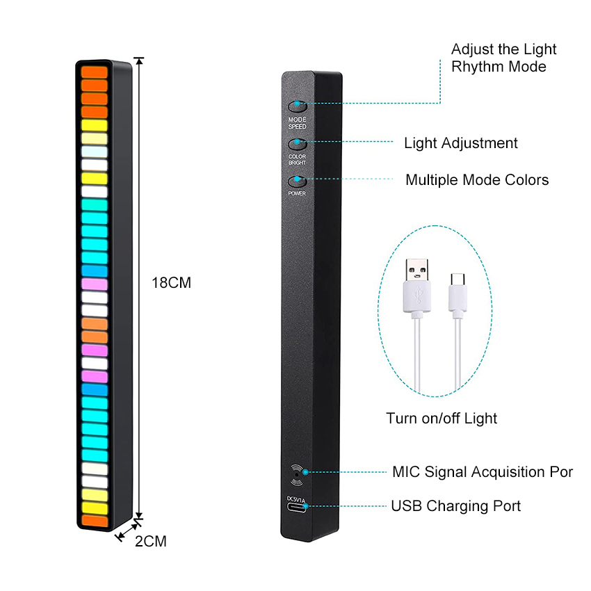 Auoyo RGB Pickup Light Car Mounted Music Spectrum Light Voice Control Rhythm Light Car Ambience Light Desktop Light Net Red Light Creative Music Spectrum Rhythm Lamp. 