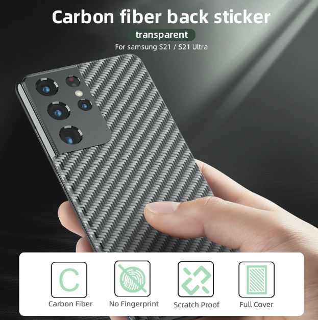 S21 Ultra Thin  Fit Transparent Carbon Fiber Film Phone Case Wrap Screen Protector 3D Back Skin Ultra Thin Protective Film Anti Scratch Back Sticker For Samsung Galaxy S21