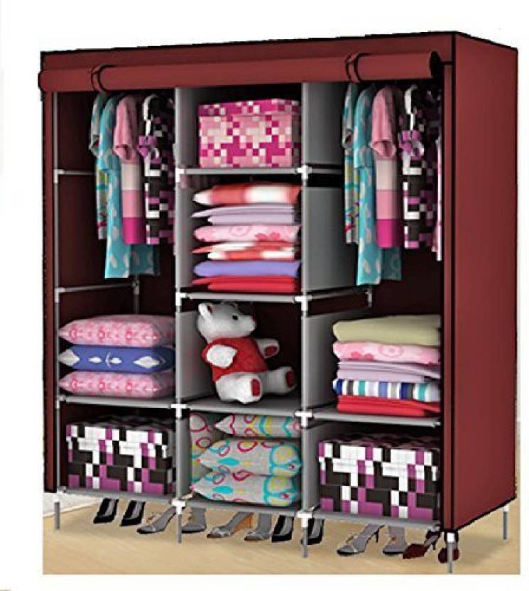 3 Door Storage Wardrobe Foldable and Movable Cloth/Fabric Wardrobe with Zip Up Collapsible Cupboard. 
