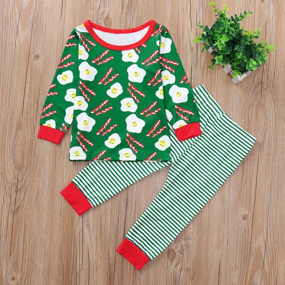 Children Baby Boys Girls Eggs Sausage Print Tops+Pants Casual Set Clothes