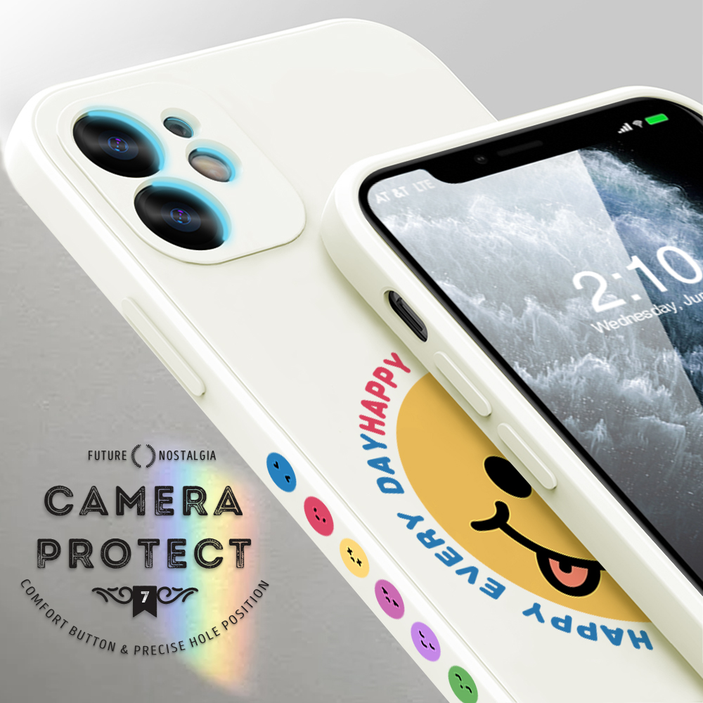 Hontinga for Huawei P30 Lite Case Side Design Cartoon Smile Emoticon Back Cover Soft Square Edge Pattern Liquid Silicone Phone Cases. 