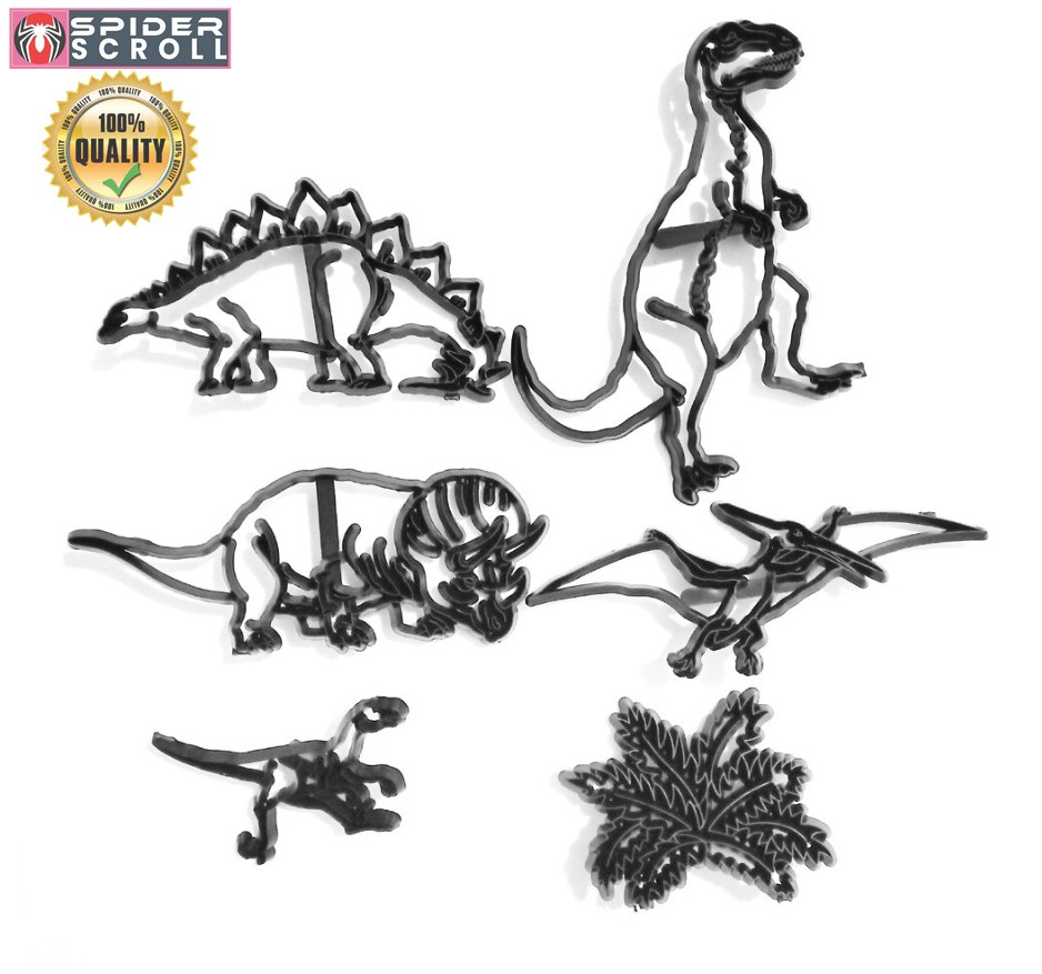 6PCS Cretaceous Dinosaur Animal Cookie Stamp Cutter Plastic Pterosaur Stegosaurus Silhouette Fondant Cutter Cake Decorating Mold. 