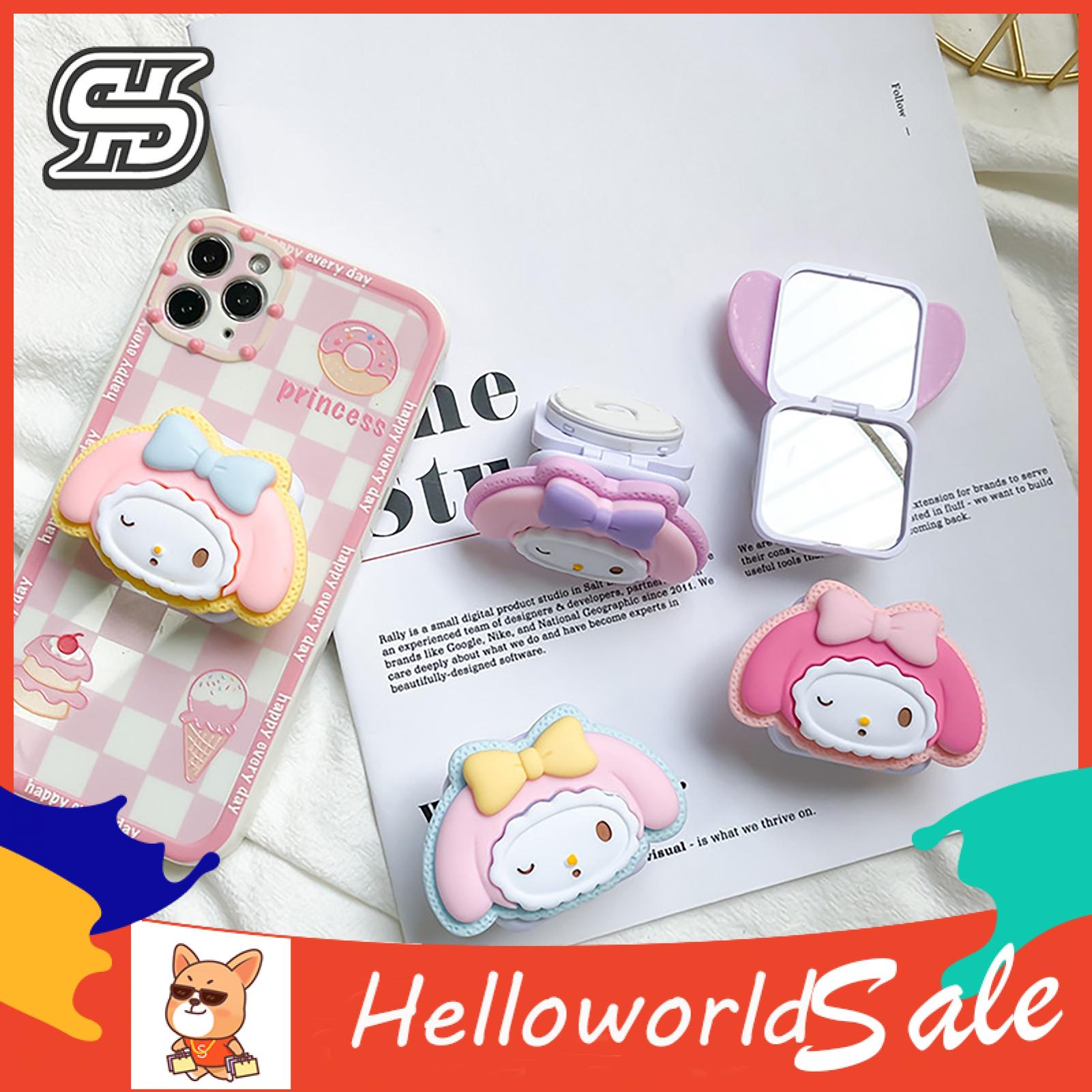 HelloWorld Phone Grip Holder Foldable Cartoon Pink Dog Cellphone Finger Support Holder. 