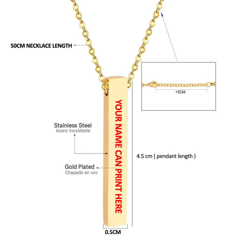 Glamon customized name engraved bar pendant necklace for girls boys stainless steel personalized squre bar necklace for men women fashionable jewelry name necklace gift for girlfriend ladies Wife Friendship Anniversary Valentine Birthday Wedding Party. 