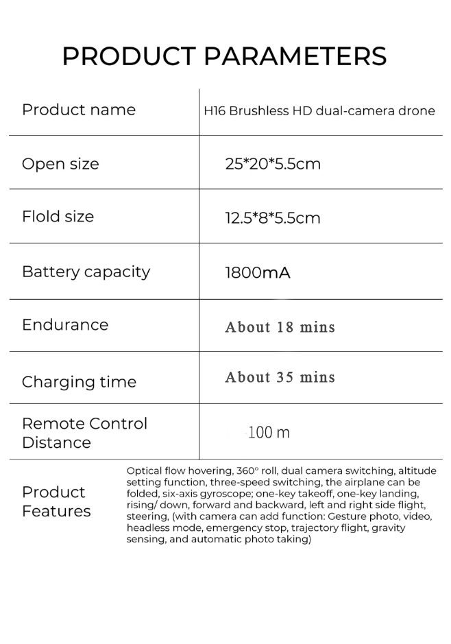 H16 Dual Camera Drone Quadcopter Brushless Aerial Photography Laser Obstacle Avoidance Drone. 