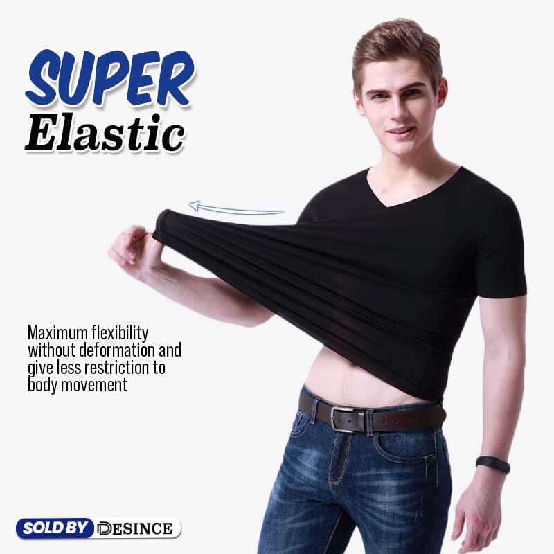 🇲🇾 DESINCE Men Ice Silk T-shirt Man Short Sleeve V-neck Tees Cooling Seamless Inner Top Baju Lengan Pendek Lelaki MT 057. 