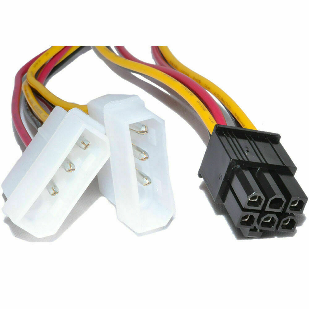 Dual IDE Molex 4 pin Male to 6 pin Male Power Cable for PCI-E GPU Graphics Card. 