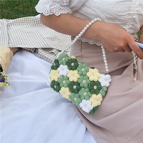 Puff Flower Bag HandmadediyMaterial Package Xiaohongshu Internet Celebrity Same Wool Crochet Homemade Messenger Bag. 