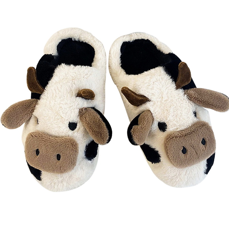 【ZIME】Cyprus Winter Cartoon Couple Slippers Home Fur Slippers Women Warm Cotton Slippers Cute Cow Indoor Thickening. 
