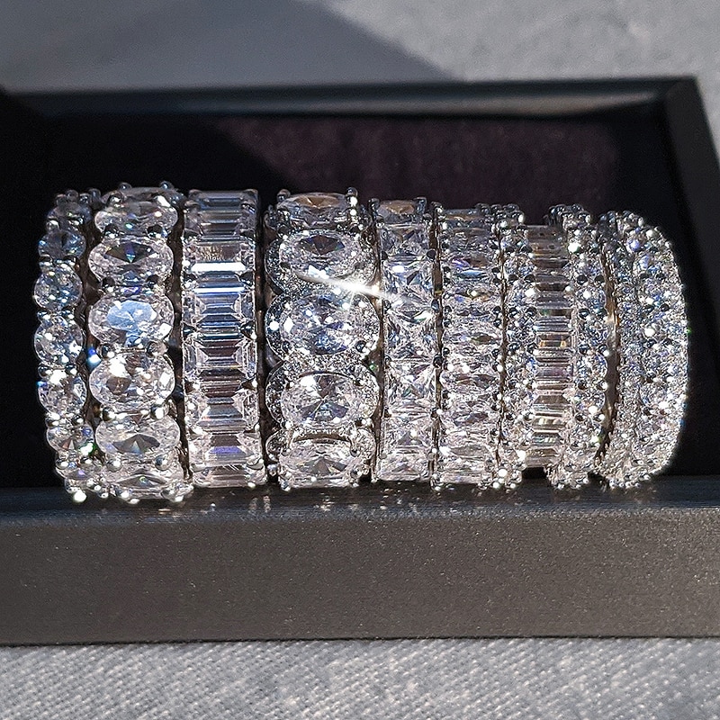 【IKE】 Luxury Vintage Silver Color Wedding Band Eternity Ring for Women Big Gift for Ladies Love  Lots Bulk Jewelry R4577. 