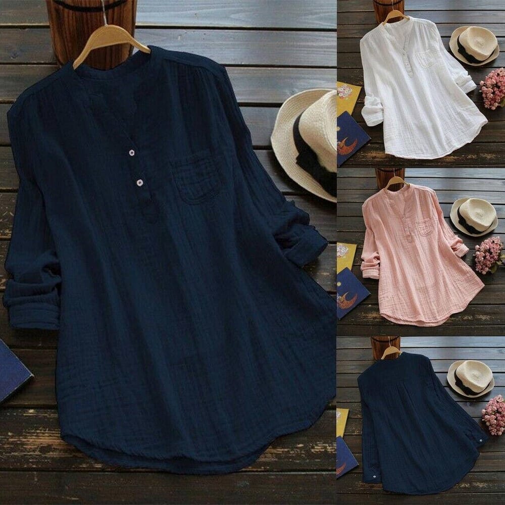 Women Retro V Neck Long Sleeve Casual 
