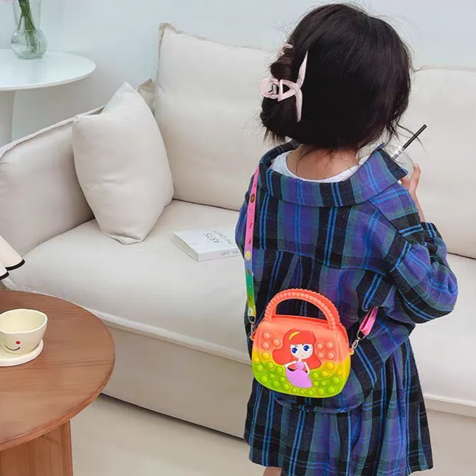 Kids Pop It Unicorn / DOLL Bag Purse Handbags Shoulder Strap Silicone Rainbow Kawaii Messenger Bag Girl Children Push Bubble Toy Gift. 