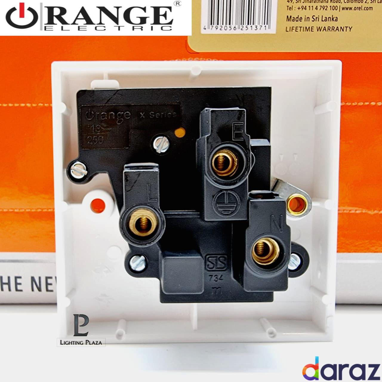 13A Plug Base - Orange Electric - Casablanca White - X5 Series - 3 Hole Square Pin - Switched Socket Outlet. 