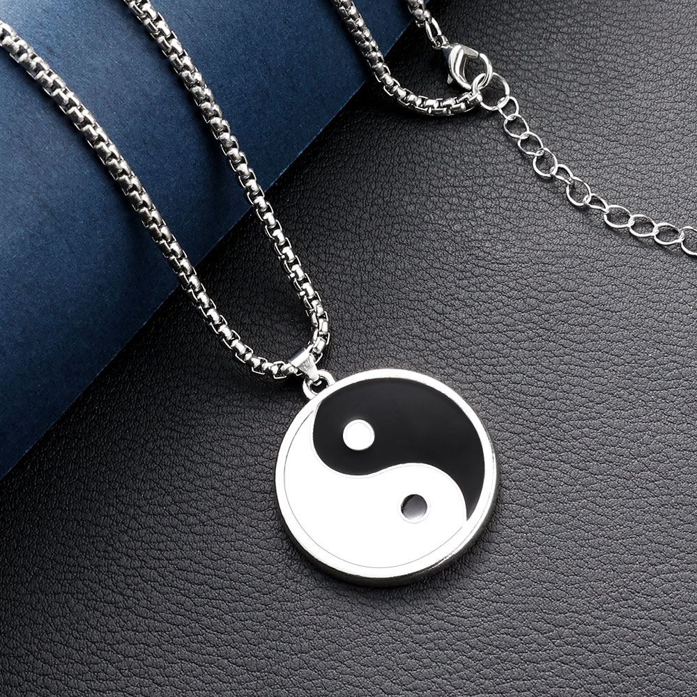 Vintage Men's Stainless Steel Necklace- Chinese Style Yin Yang Tai Chi Pendant Necklace -Male Punk Jewelry Accessories. 